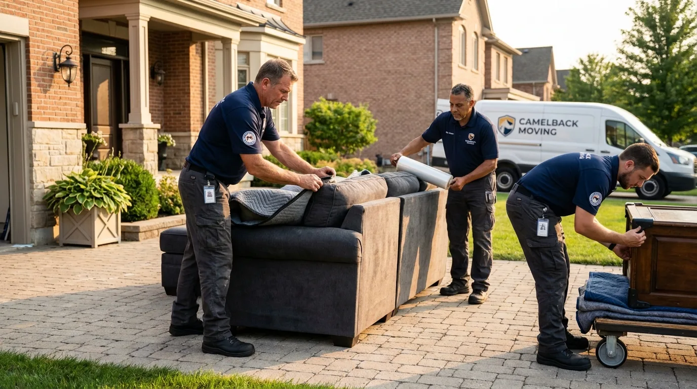 Large estate moving crew wrapping furniture in Hopkinton, RI
